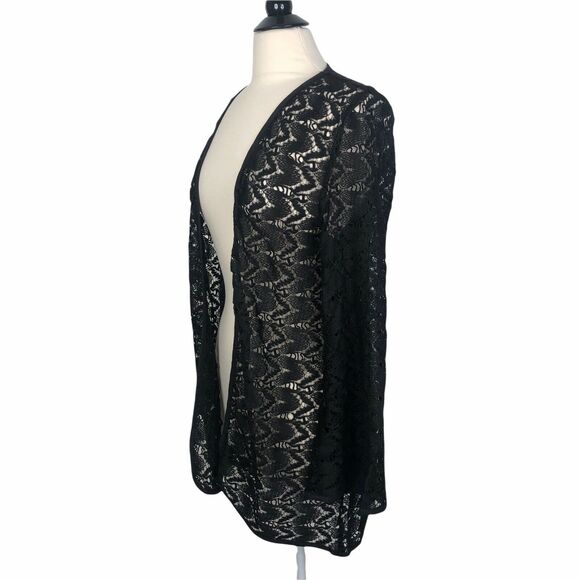 NEW Surf Gypsy Black Lace Open Front Long Sleeve Swim Cover Up Womens Medium - Picture 2 of 7